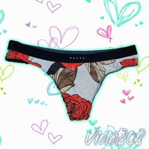 [XS] Vintage La Senza Black/Red/White Floral Mesh Thong